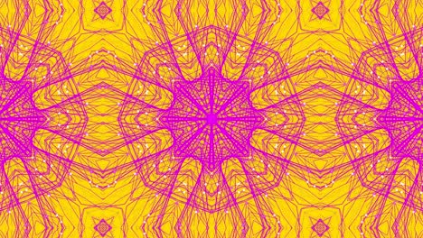 Animación-Digital-De-Formas-Caleidoscópicas-Moradas-Que-Se-Mueven-En-Movimiento-Hipnótico-Sobre-Fondo-Amarillo