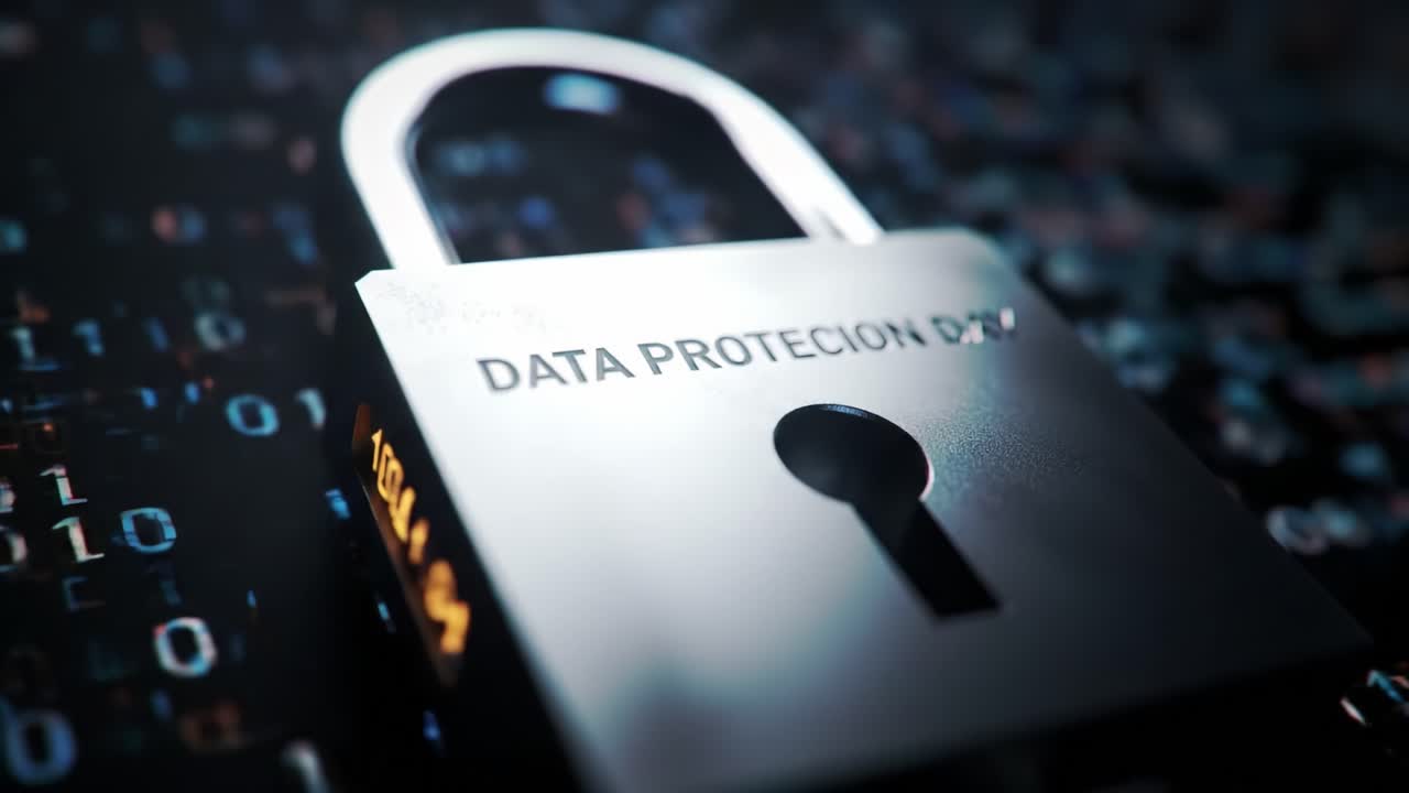 Data Protection Lock on Binary Code Background