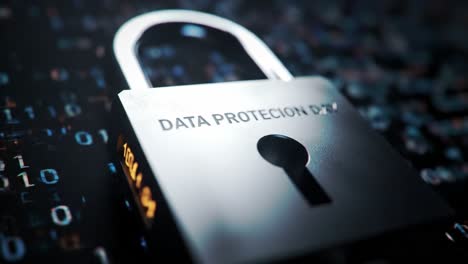 data protection lock on binary code background