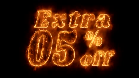 extra 05% percent off  word hot animated burning realistic fire flame loop.