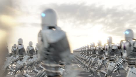 ejército de robots marchando en formación