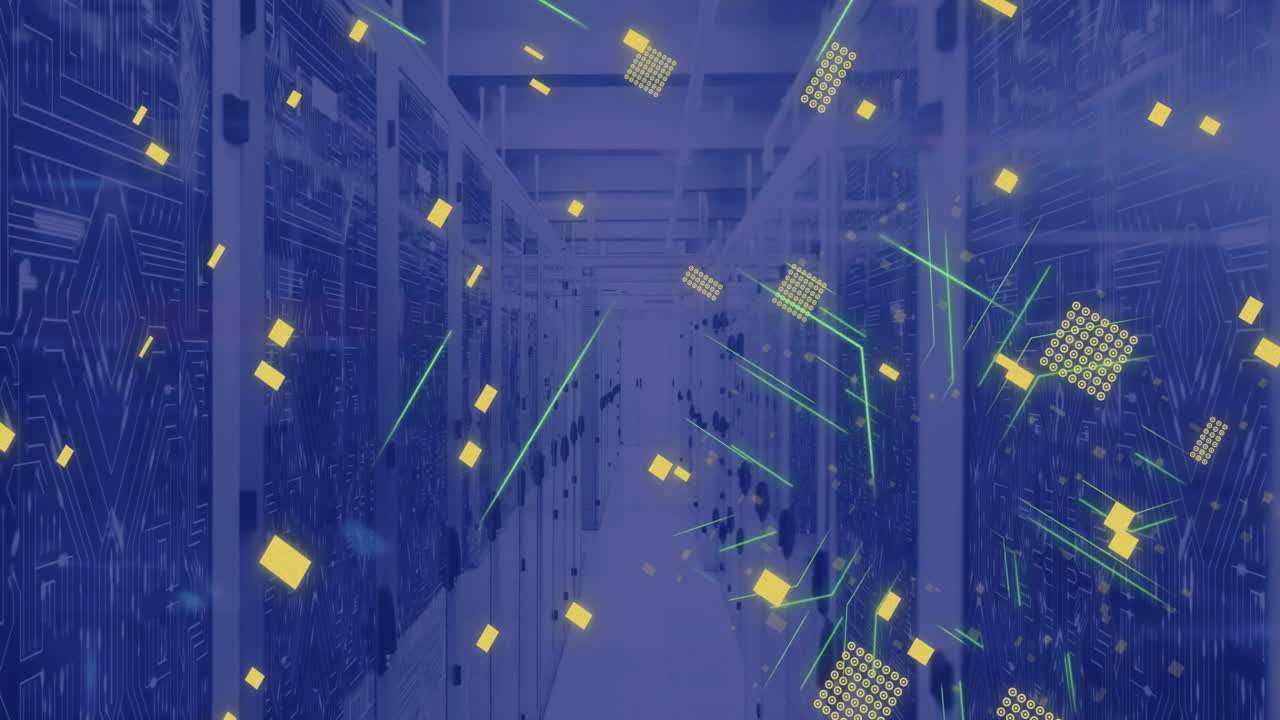 Animation of circuit board and data processing over computer servers
