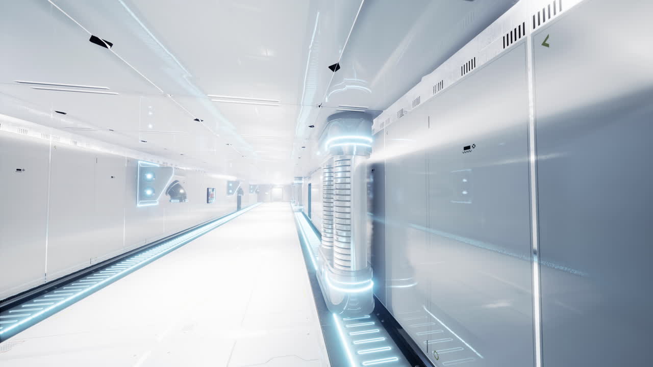 Futuristic corridor with sleek design and advanced technology elements