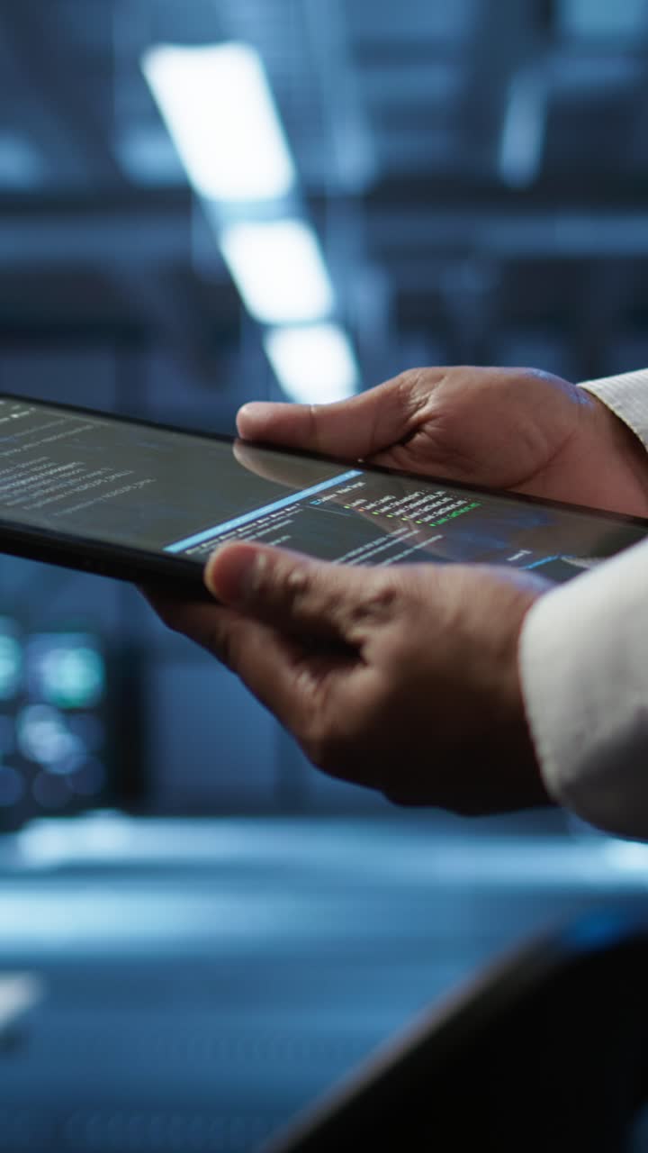 Close-up of Hands Holding Tablet Displaying Code