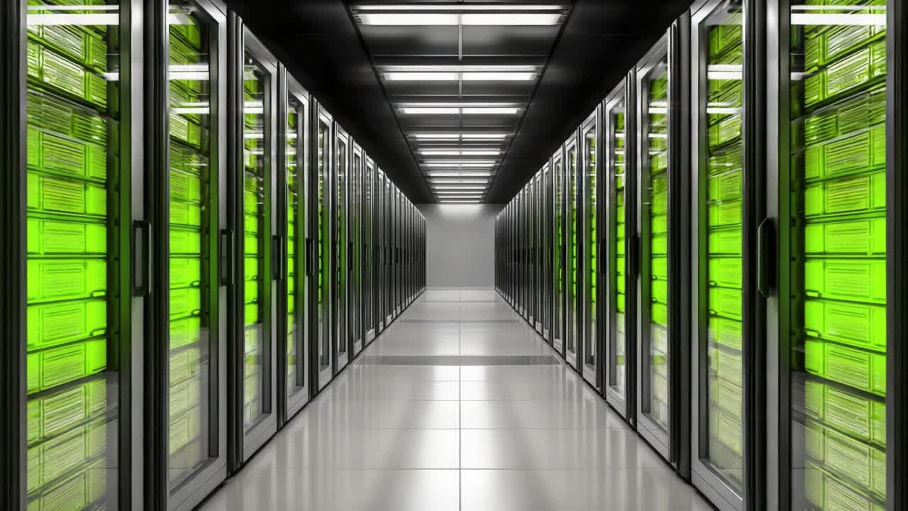 Exploring the Intricate Architecture of a Modern Data Center with Rows of High-Tech Servers Capturing the Essence of Data Storage and Processing Infrastructure