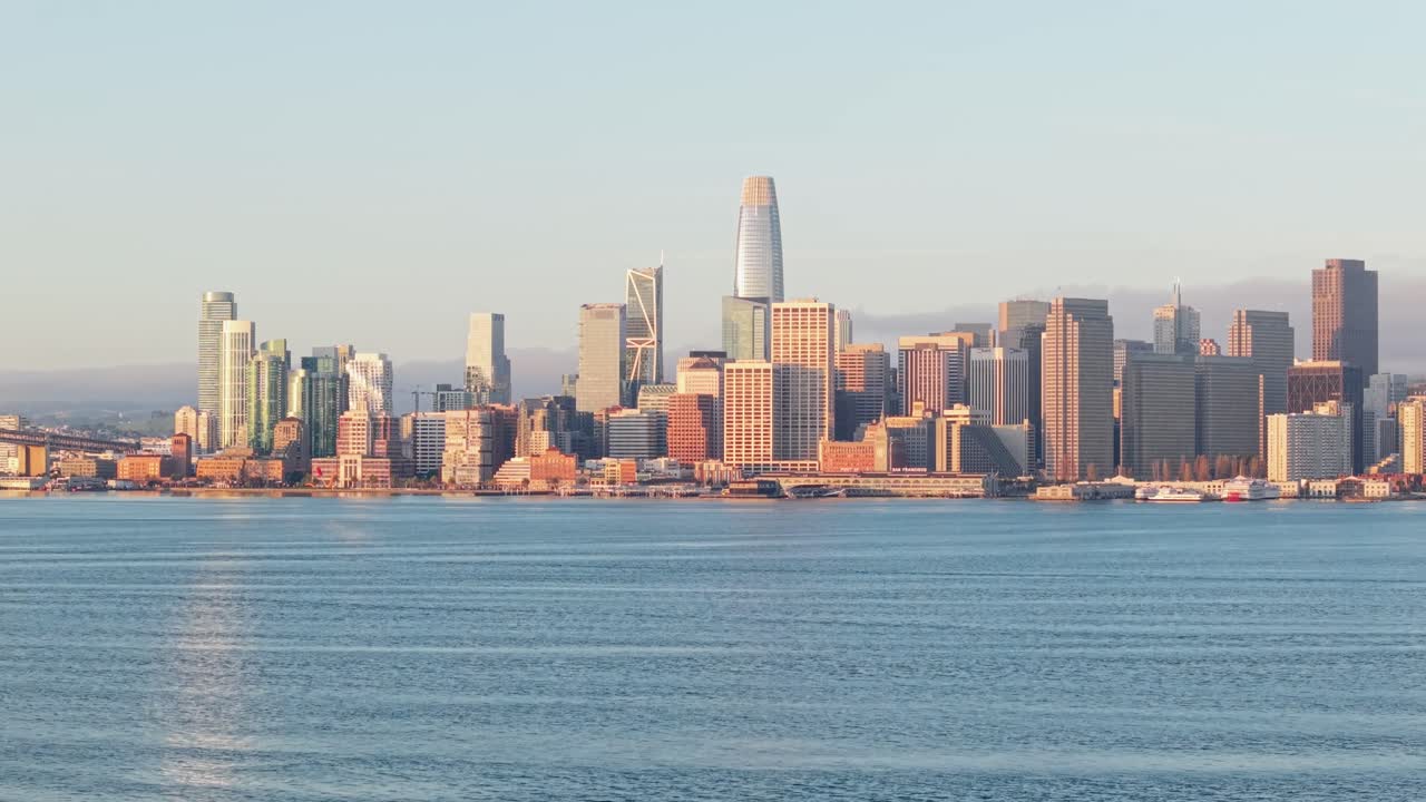A sweeping real time aerial view captures the modern elegance of San Francisco’s Embarcadero, where architecture meets the bay.