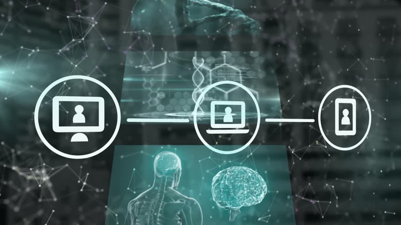 animación de la red de conexiones sobre el procesamiento de datos sobre fondo negro