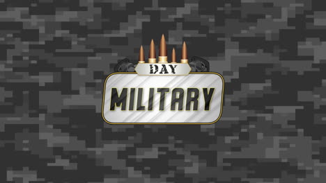 animation text military day on military background with patrons