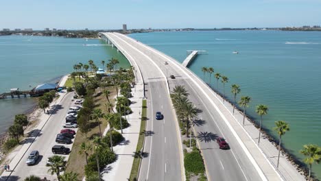 beautiful ariel of the john ringling causeway in sarasota, florida