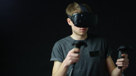 man wearing virtual reality headset in studio shot on r3d