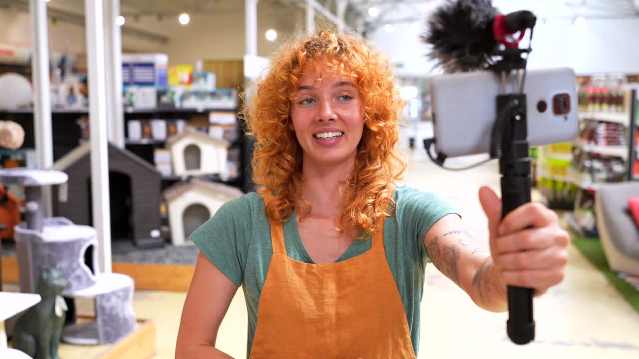 Woman Vlogging in Pet Store