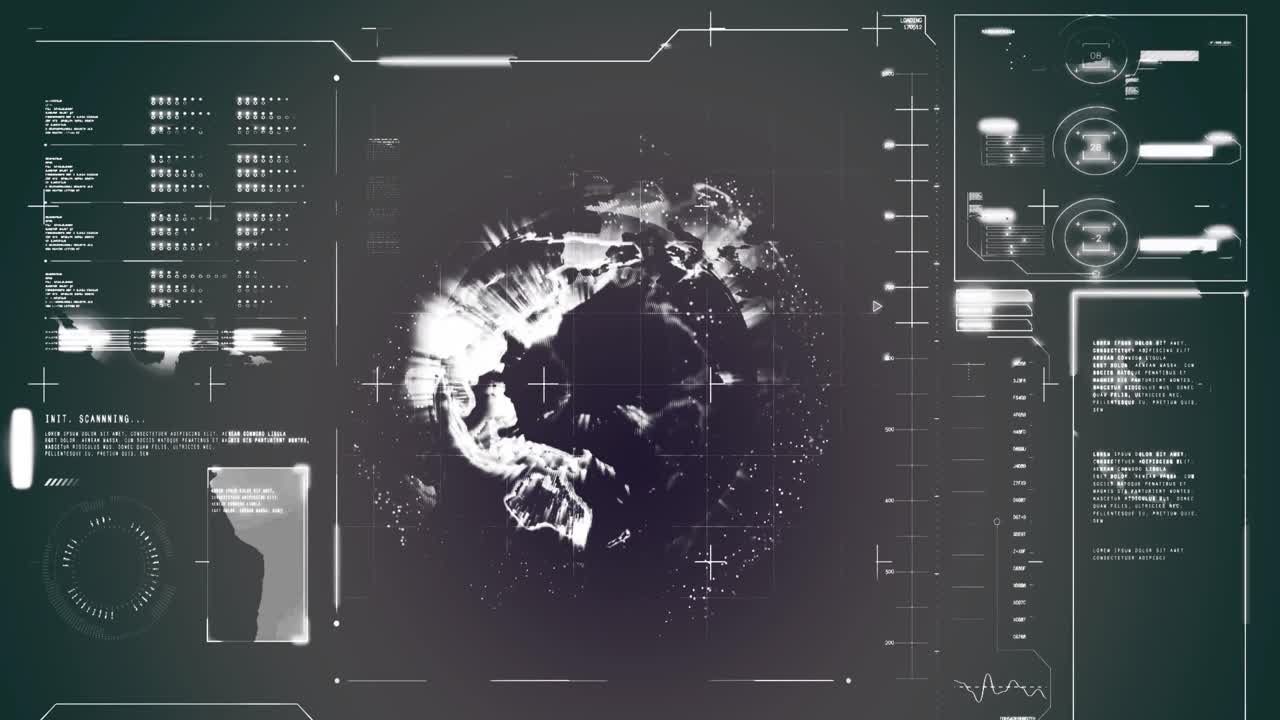 추상적인 배경에 대한 로딩 바, 컴퓨터 언어 및 지구의 애니메이션