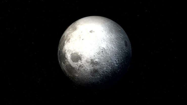 A lua cinzenta gira no espaço realista