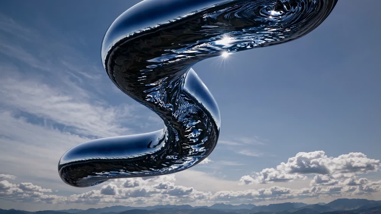Metallic abstract sculpture in sky