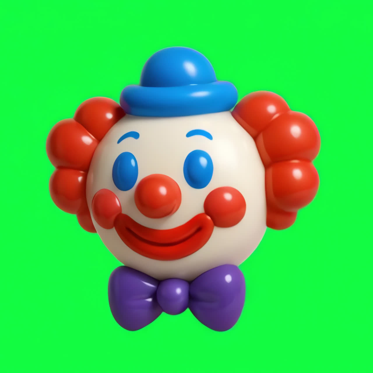 Colorful clown toy face animation isolated asset, transparent 4K video, alpha channel, ProRes 4444