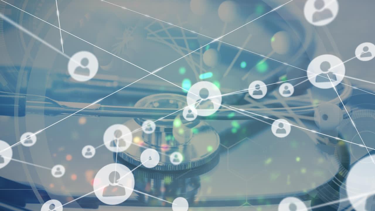 의사 스테토스코프 위에 아이콘으로 연결된 네트워크의 애니메이션