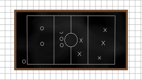 Animation-of-sports-field-with-tactics-and-strategy-drawings-on-squared-paper-background