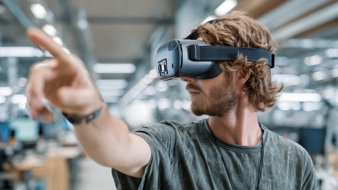 An Engaging Virtual Reality Experience: A Person Interacting with Digital Media Through Advanced VR Technology in a Modern Workspace