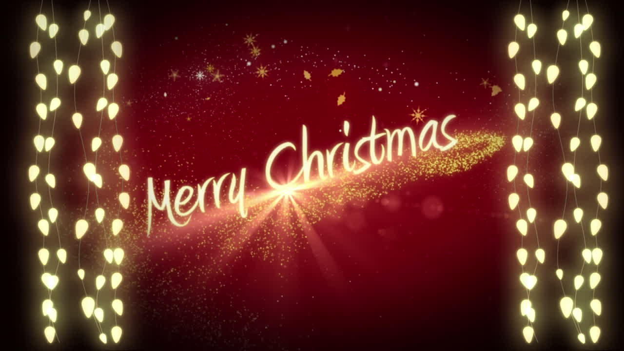 ⁇ 은 배경에 메리 크리스마스 텍스트와 요정 불빛의 애니메이션