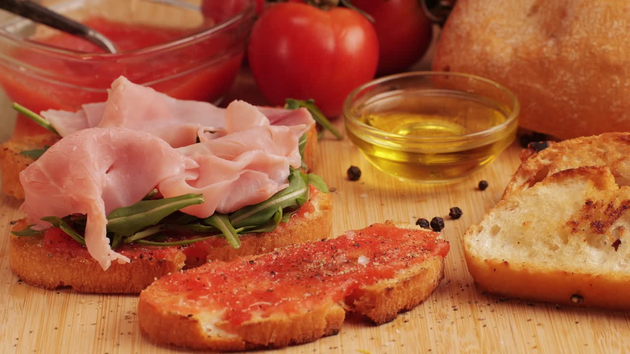 Preparing a delicious tomato and ham toast