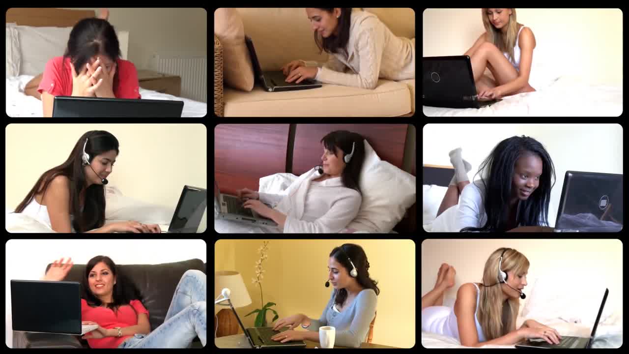 animación en 3d de mujeres radiantes usando una computadora portátil