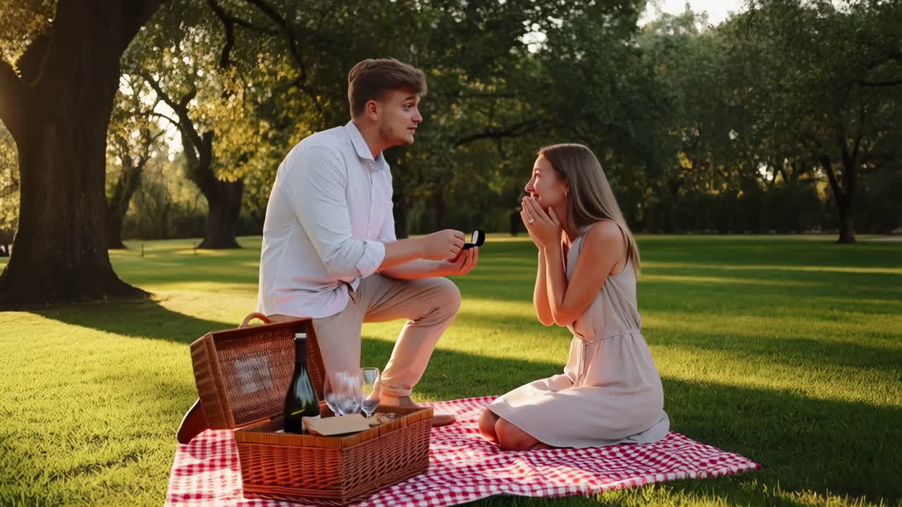 A romantic proposal in the park