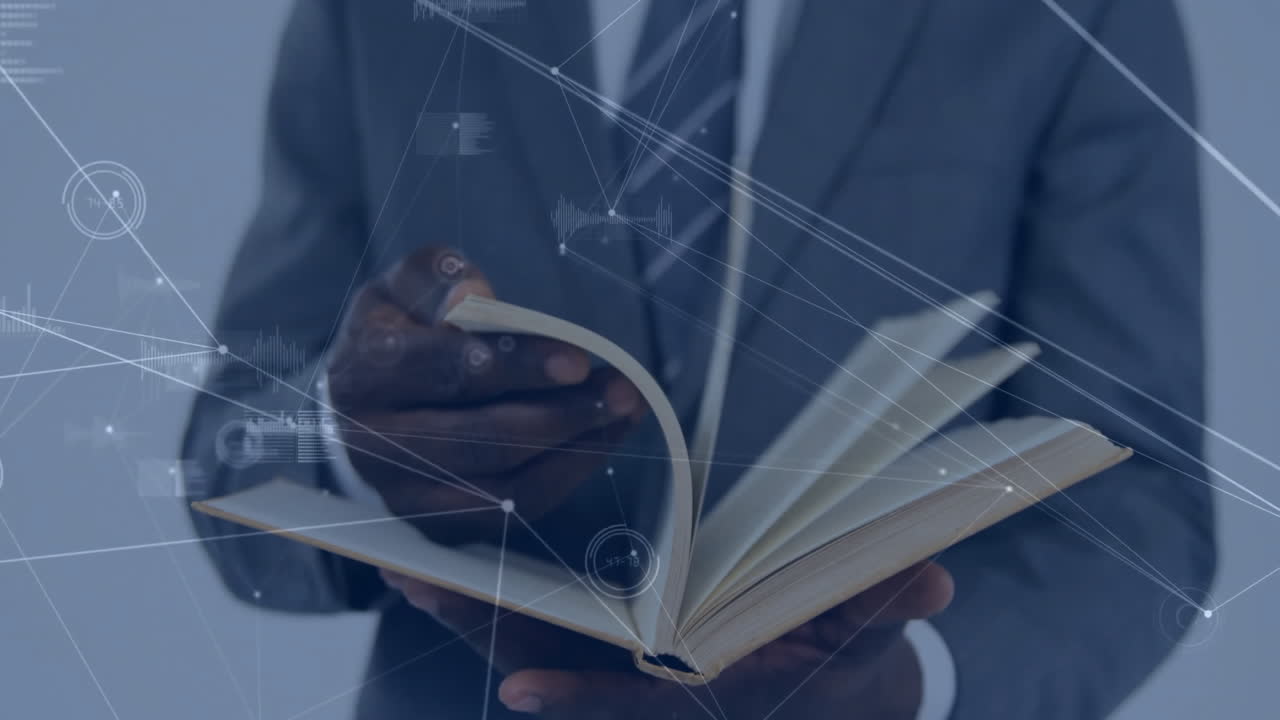 아프리카계 미국인 사업가에 대한 데이터 프로세싱과 연결 네트워크의 애니메이션