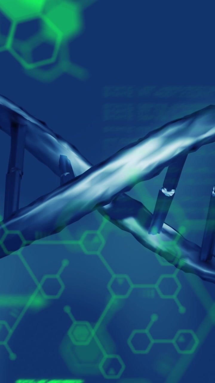 Medical data processing over dna structure spinning against blue background