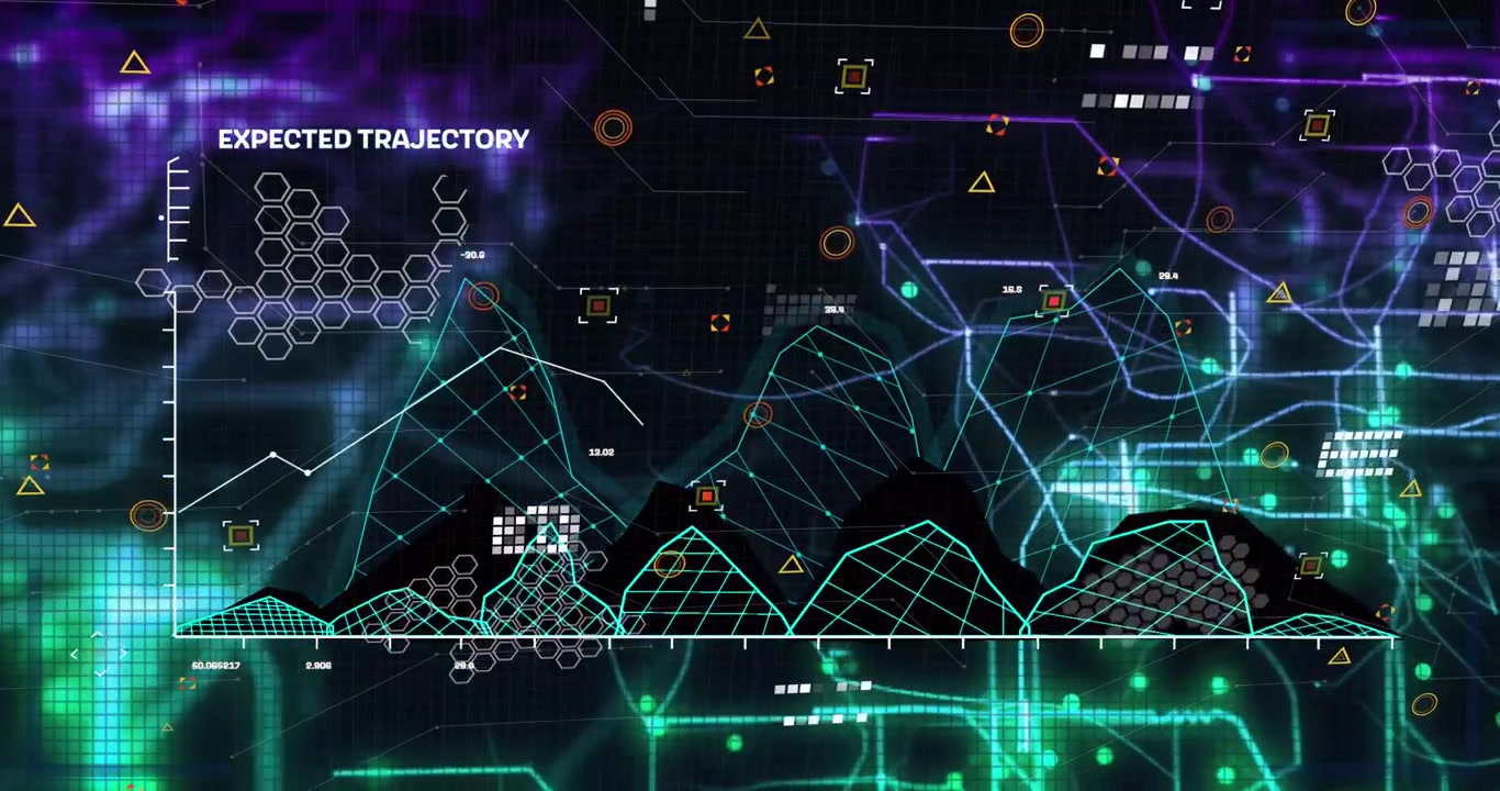 Animation of data processing over black background