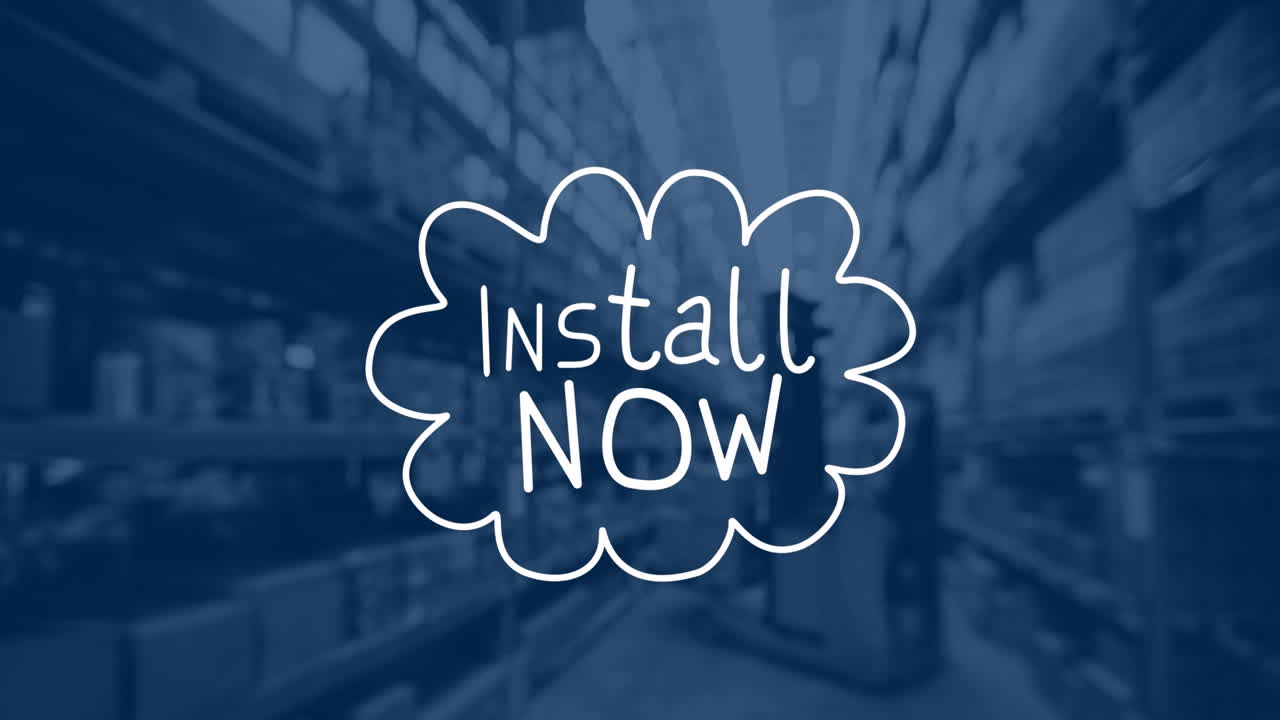 animación de instalar ahora texto sobre almacén