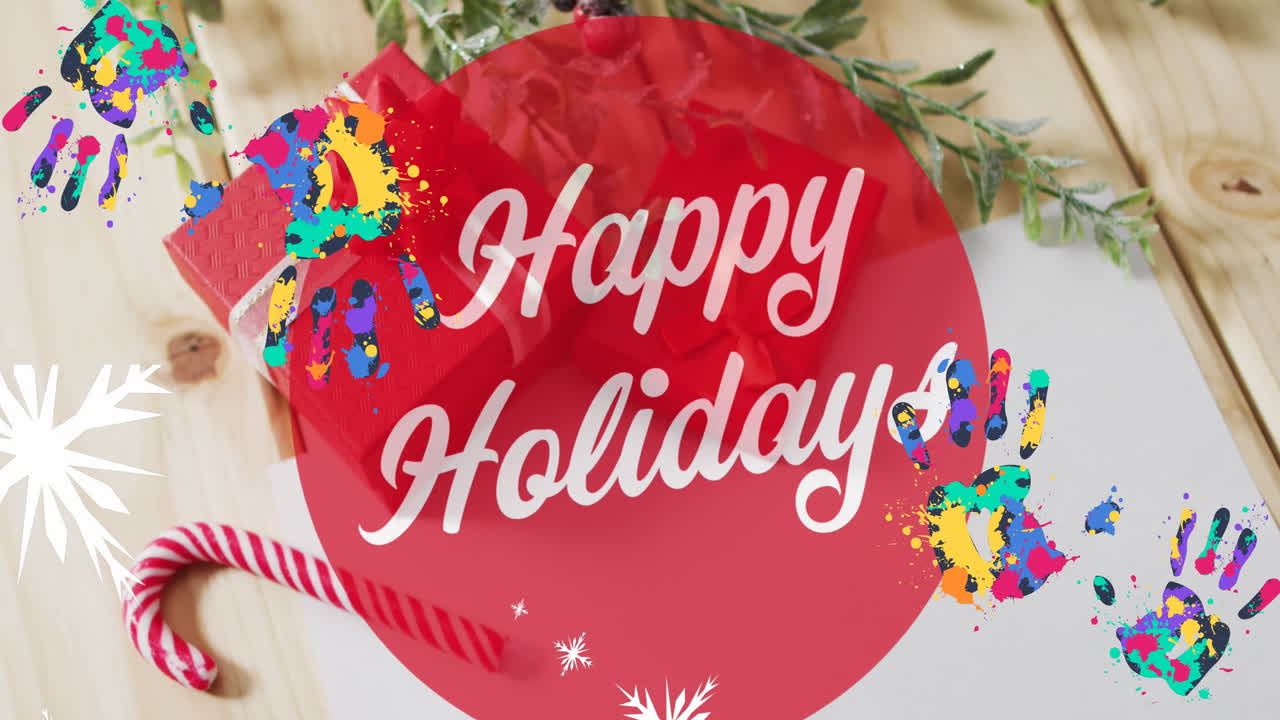 animación de la nieve cayendo sobre las felicitaciones de navidad texto y decoraciones