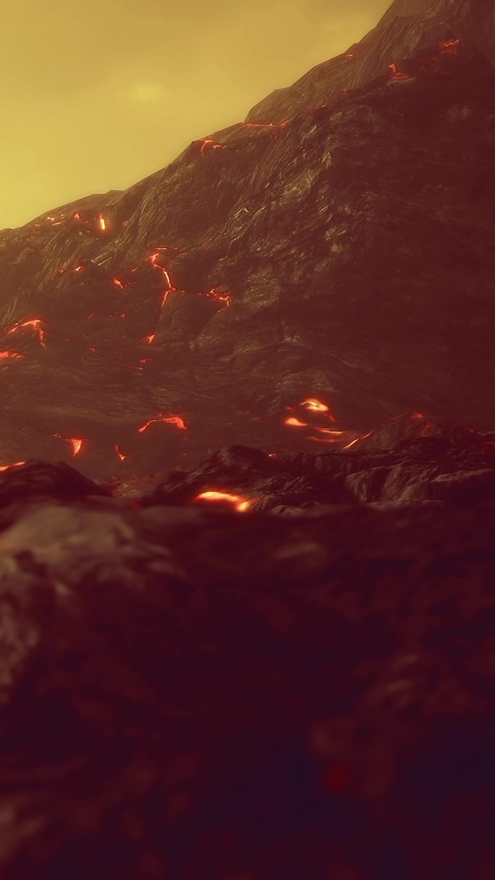 Lavaströme und Felsen in einer Vulkanlandschaft bei Sonnenuntergang
