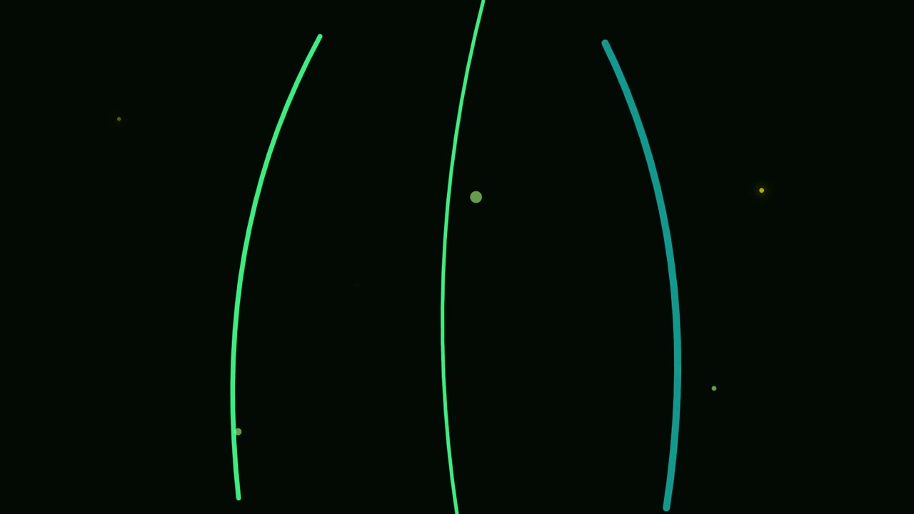 Animazione astratta minimale di linee al neon luminose che si muovono fluidamente su uno sfondo scuro con particelle sottili. Perfetto per visual futuristici, temi tecnologici, sfondi e motion design digitale.