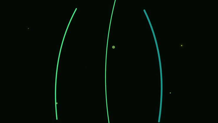 Minimal abstract animation of glowing neon lines moving smoothly on a dark background with subtle particles. Perfect for futuristic visuals, tech themes, backgrounds and digital motion design.
