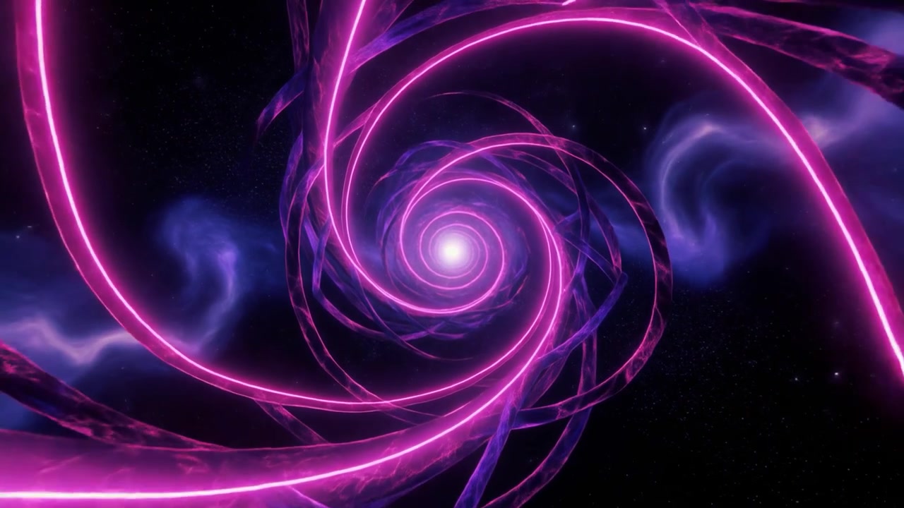 Tunnel Cosmico Astratto con Energia a Spirale Rosa Luminosa