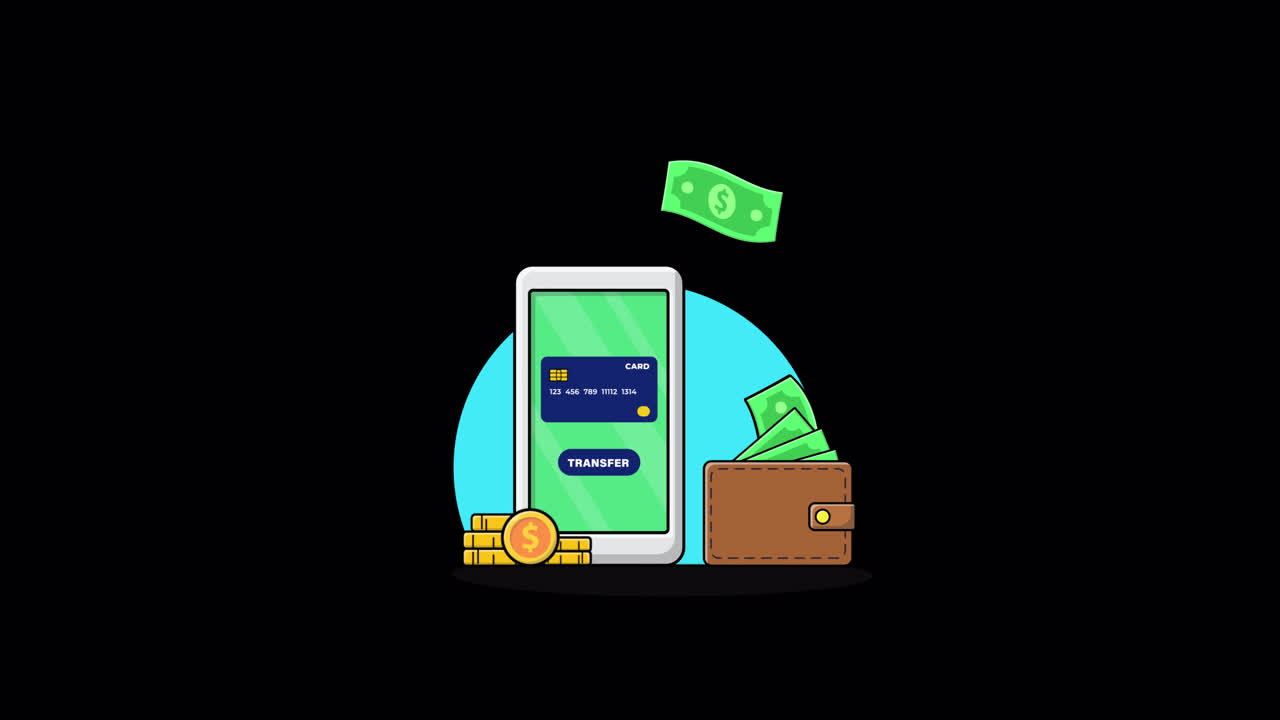 Animated Digital Money Transfer with Smartphone and Wallet