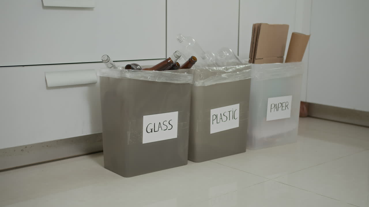 Bins with Waste for Recycling Indoors