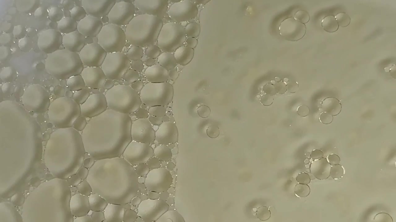 Macrofotografia Abstrata de Gotas de Óleo e Água em Movimento e Fusão