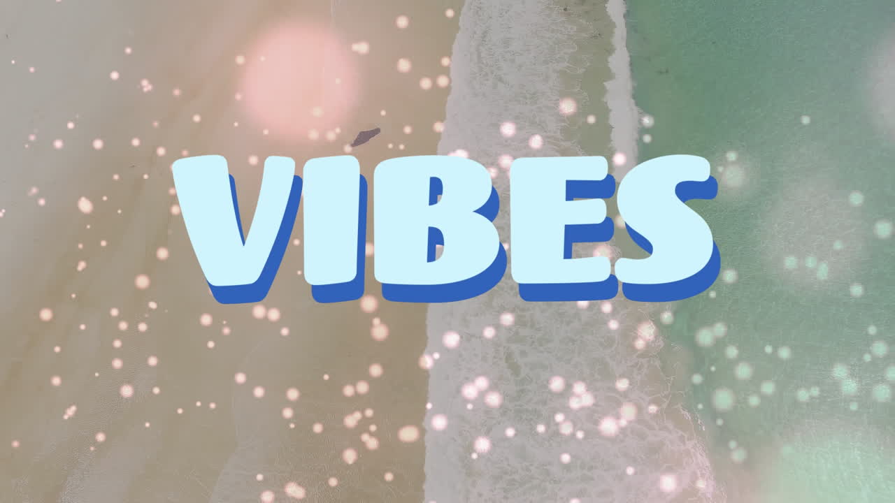 Animation of the word vibes in blue over with graphic elements over sunlit particles and lens flare