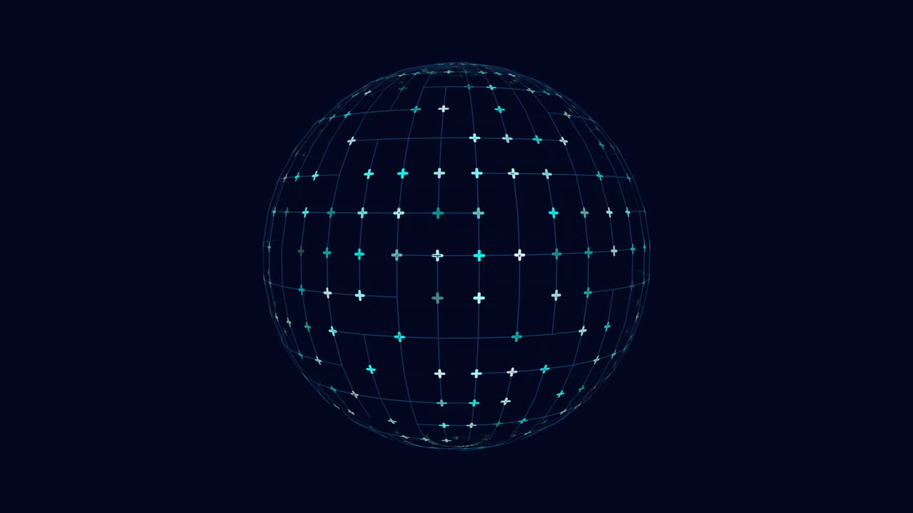 Artistic 3d rendering floating black sphere with green dot grid