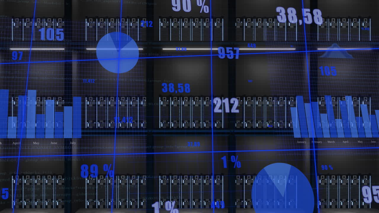 컴퓨터 서버를 통해 데이터 처리의 애니메이션