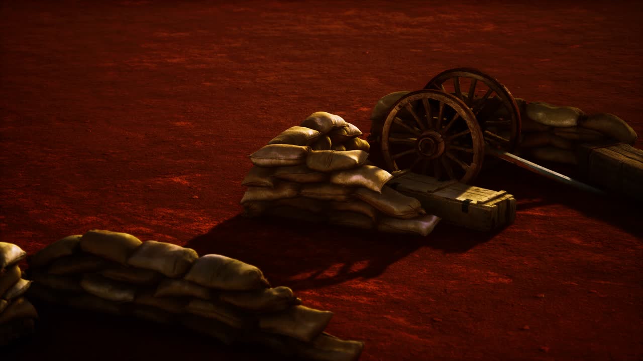 pistola detrás de sacos de arena durante la guerra civil de los ee.uu.