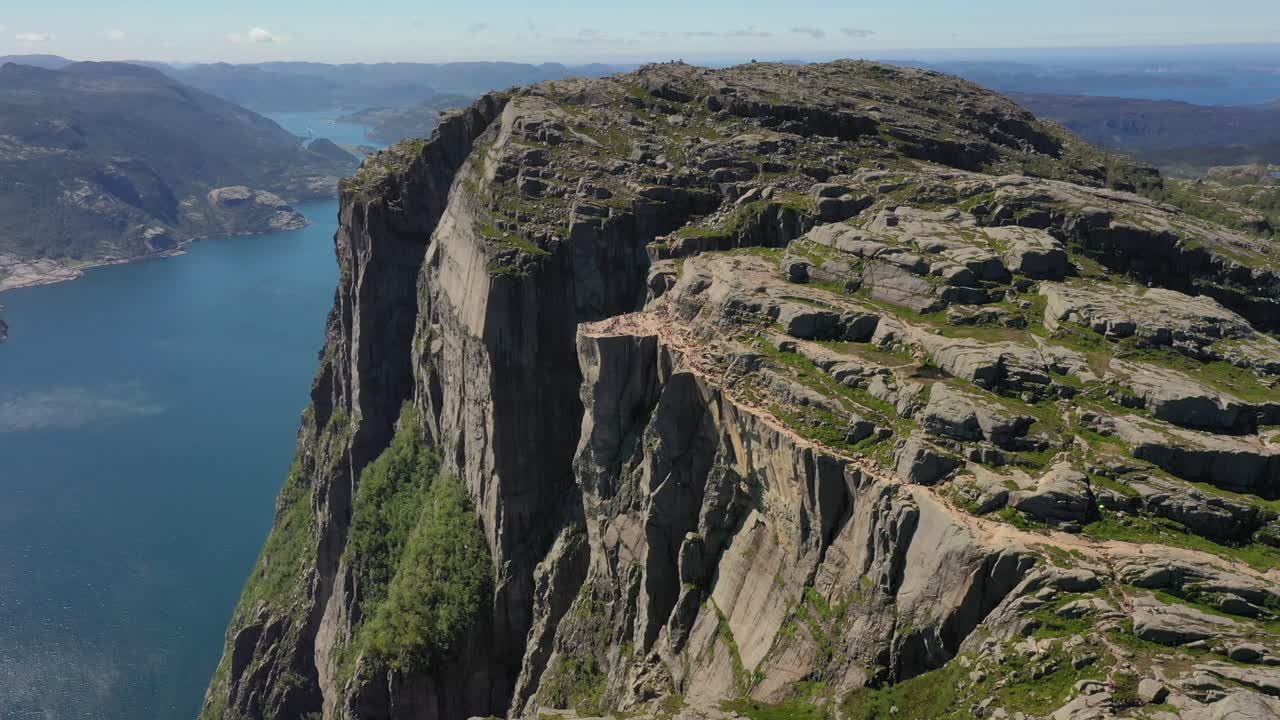 항공 영상 설교석 바위 preikestolen 아름다운 자연 노르웨이