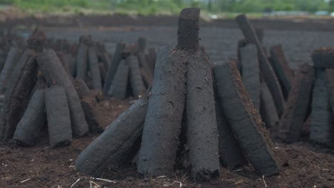 torf ułożony do wyschnięcia na torfowisku przed spaleniem jako paliwo