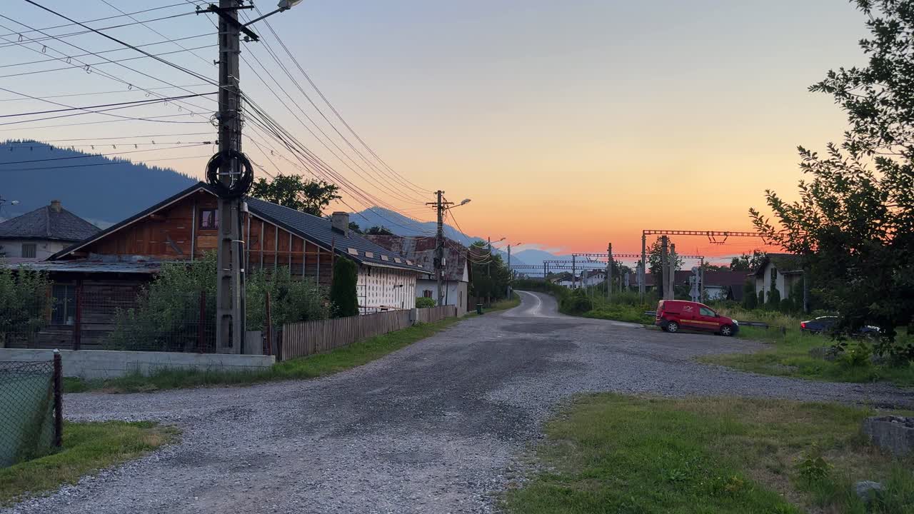 Campulung Moldovenesc city village in Romania after sunset, mountain resort