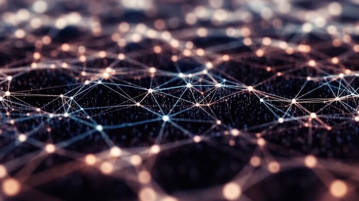 A Stunning Visualization of a Dynamic Data Network, Highlighting Interconnected Nodes and Flowing Connections in a Dark Background with Glowing Lights