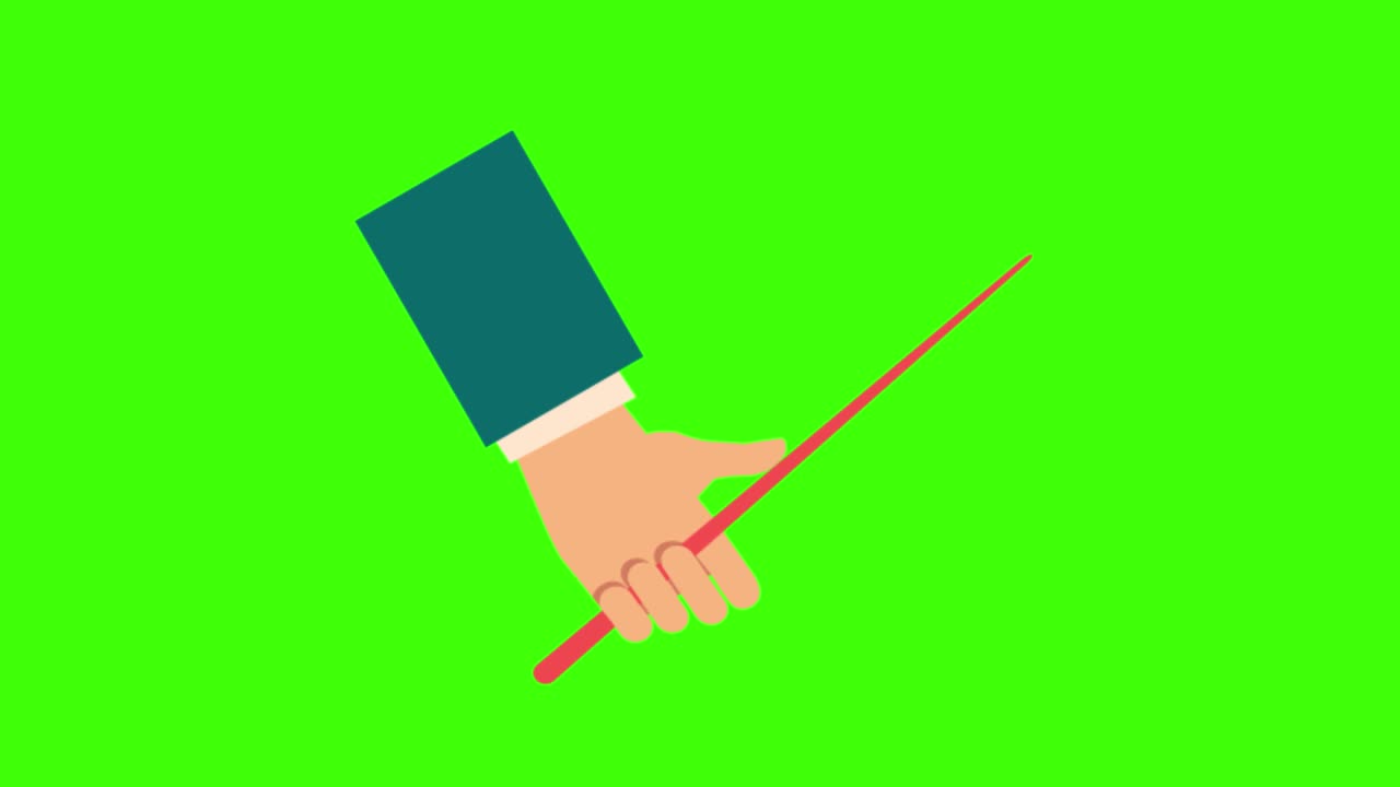 4k 녹색 화면에 고립 된 포인터를 들고 있는 인간의 손의 다채로운 간단한 애니메이션