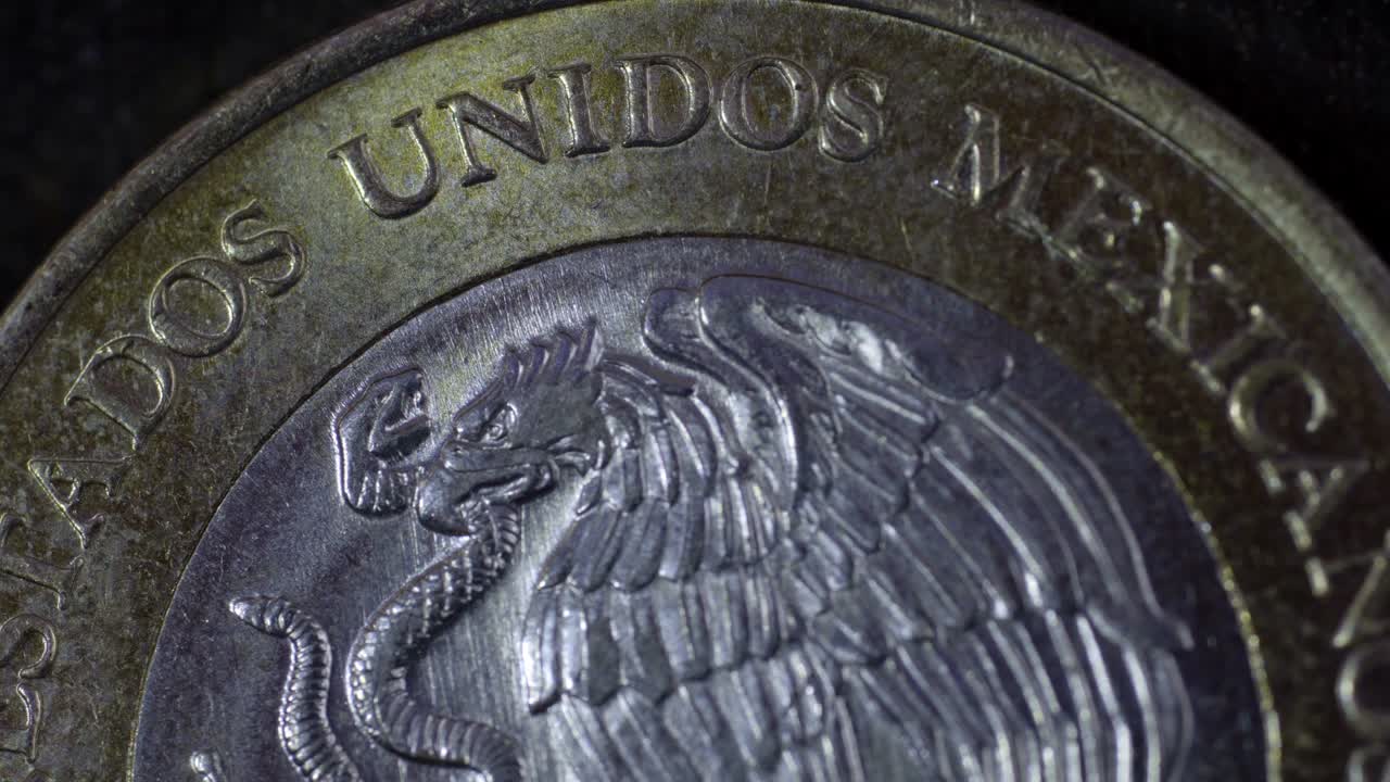 Macro Close-up of Mexican Coin Eagle and Serpent Detail