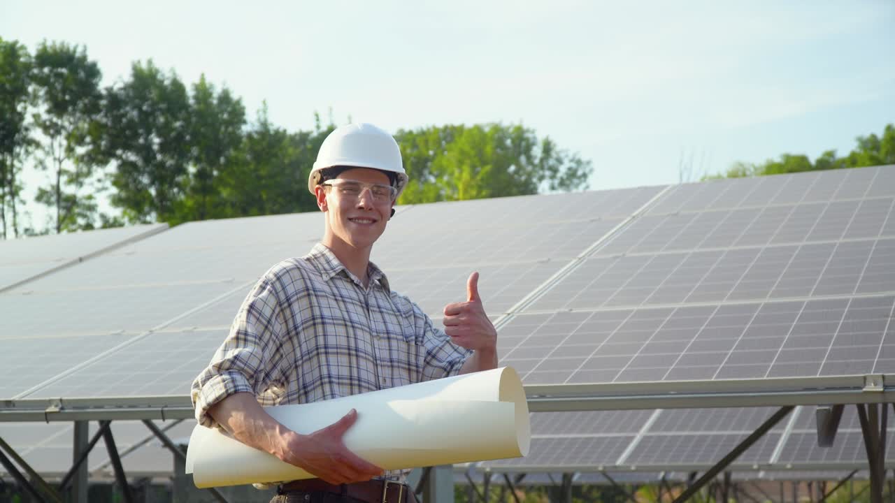 Solar panel technician working with solar panels. The green energy concept