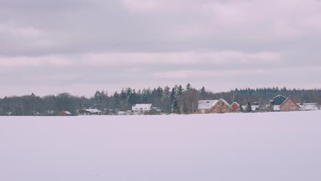 Snow-Covered-Landscape-In-Netherlands.-Slow-Pan-Left